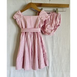 Ralph Lauren Baby Girl Pink Striped Dress 18M Bloomers 100% Cotton Sash EUC
